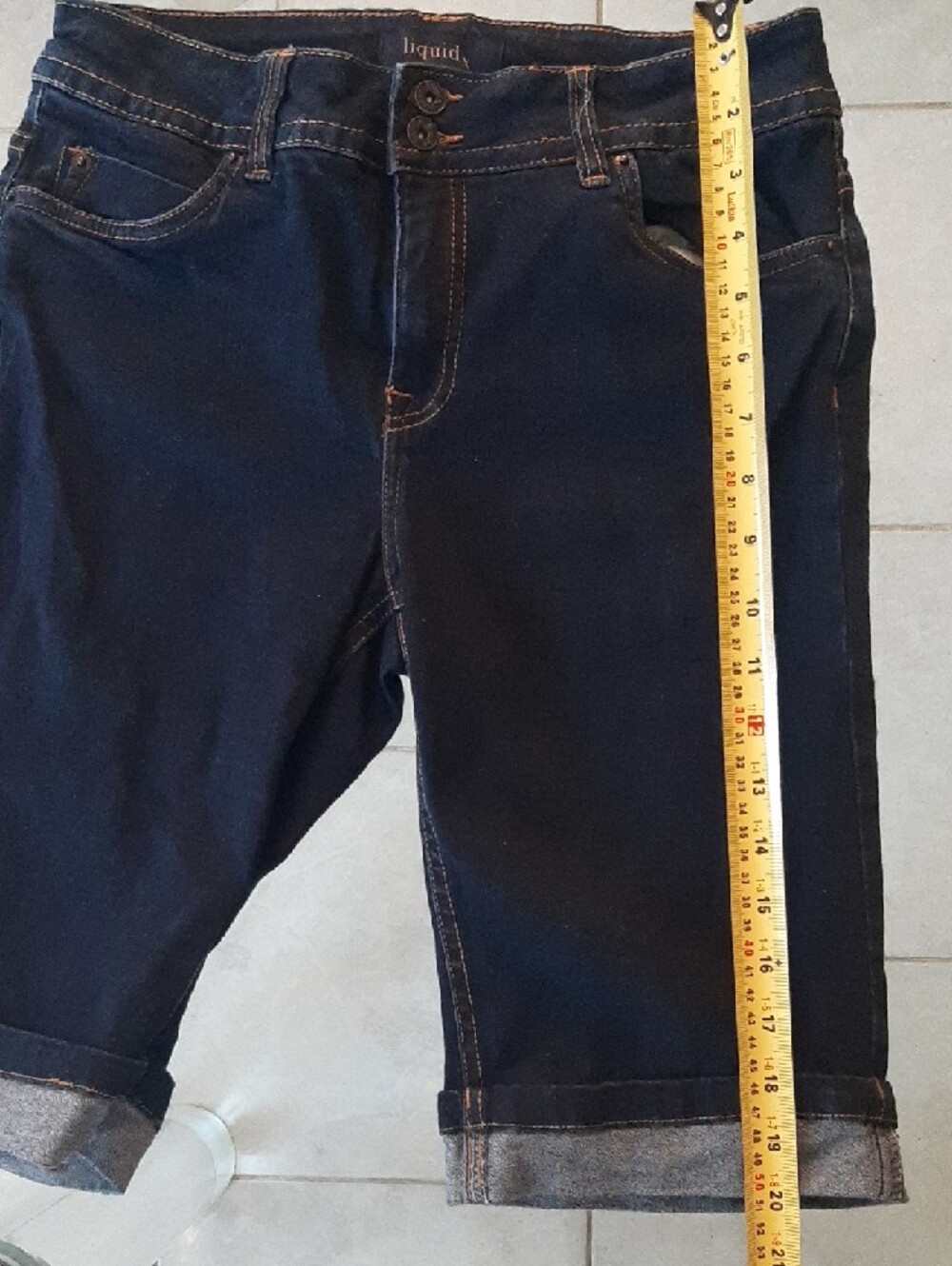 LIQUID💧Dark Blue Boyfriend Jeans Shorts – Rolled Cuff Sz 9/10 with Stretch - Picture 6 of 8